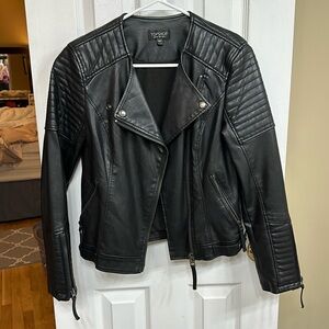 Topshop Leather Faux Moto Jacket Size US 4. Black. Pre-owned.